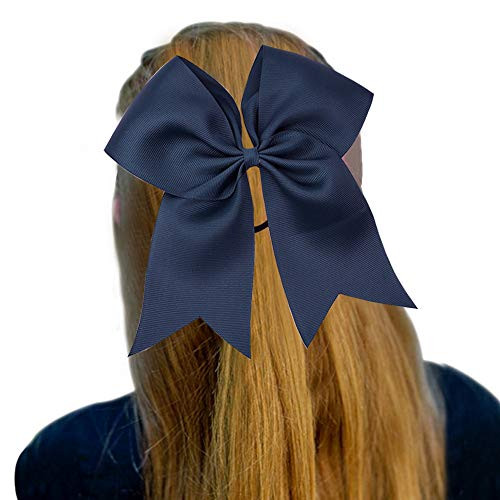 CN Girls Cheer Bow with Ponytail Holder for Cheerleading Girl Pack of 10 Navy 7INCH