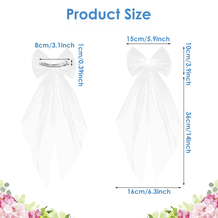 Bridal Pearl Hair Bow Veil Bridesmaid Large Hair Bow Wedding Veil with Barrette Bachelorette Party Decorations Bridal Br