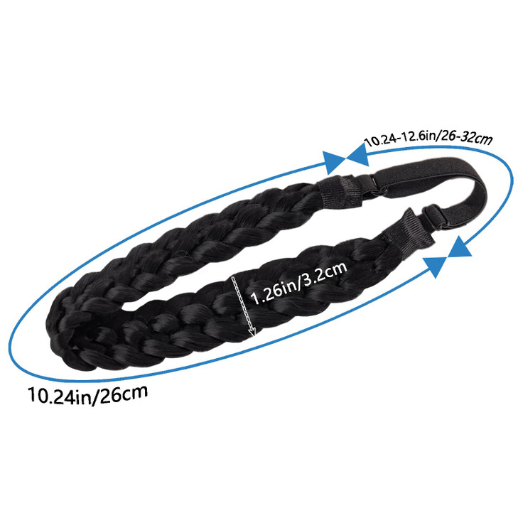 Fumwase 5 Strands Synthetic Hair Braided Headbands Stretch Elastic Classic Chunky Wide Plaited Hair Braids Braid Band Bo