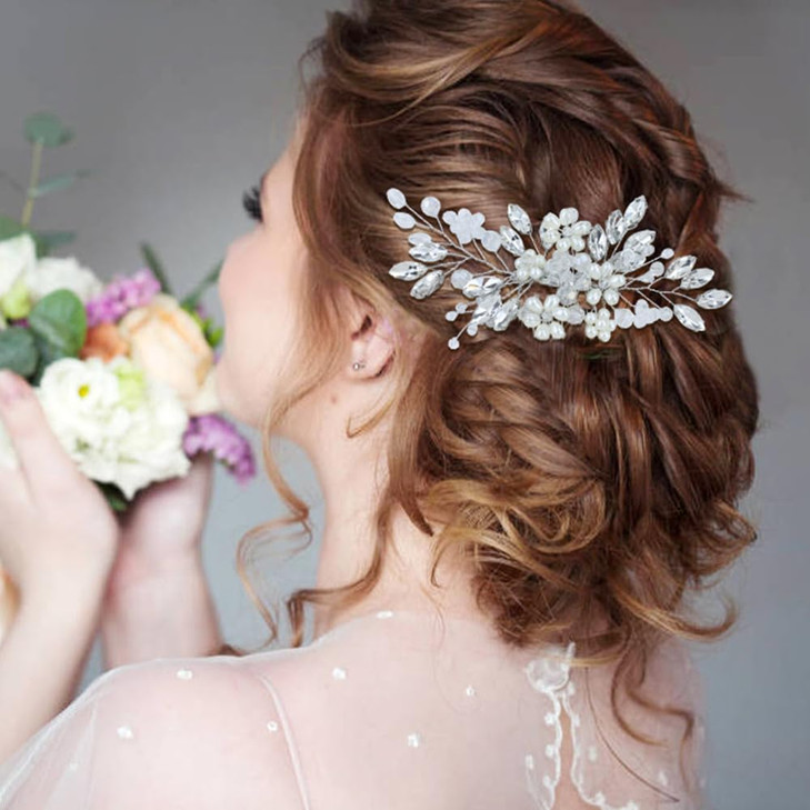 inSowni 17 Pieces Silver Metal Crystal Rhinestone Pearl Bridal Wedding Hair Side Combs SlidesUshaped Flower Hair PinsPea