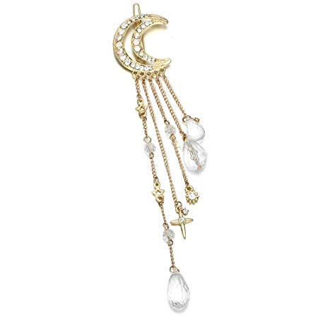 Romantic Crescent Moon Star Crystal Dangle Hairpin Rhinestone Beads Hair Clips Bridal Jewelry Tassel Drop Hair Pins Bobb