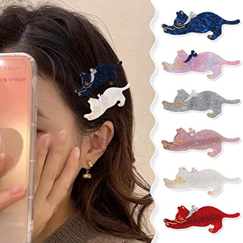 Yusier 4 Pack Acrylic Duckbill Clip Cute Cat Hair Clips for Women and Girls Bangs Clip Shark Clip Starry Sky Pattern Hai