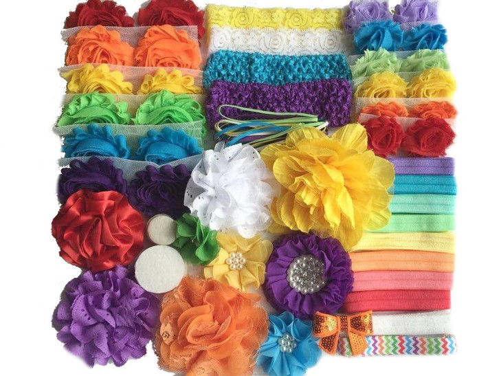 Bowtique Emilee Baby Shower Headband Kit DIY Headband Kit makes 30 Headbands Rainbow