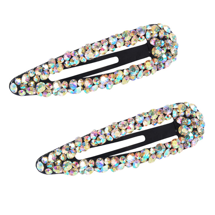 Sparkly Czech Crystal Snap Clips 315 AB Color Stone Metal Hair Clips long Hair Barrettes Hair Pins Hair Slide Stylish fo