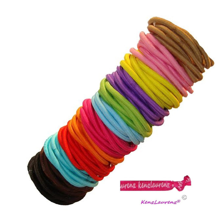Kenz Laurenz 100 Hair Elastics Hair Ties No Crease Ouchless Ponytail Holders No Metal 4mm 100 Hair ElasticsRainbow