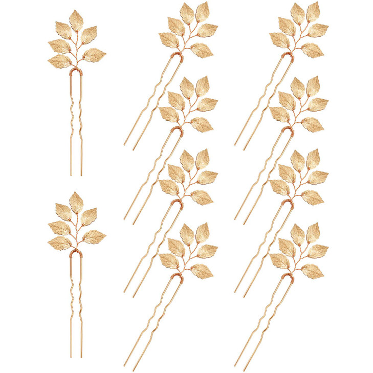 10 Pieces Bride Hair Accessories Vintage Gold Leaf Hair Pins Bridesmaid Headpiece for Wedding Hair Pins Bride and Brides