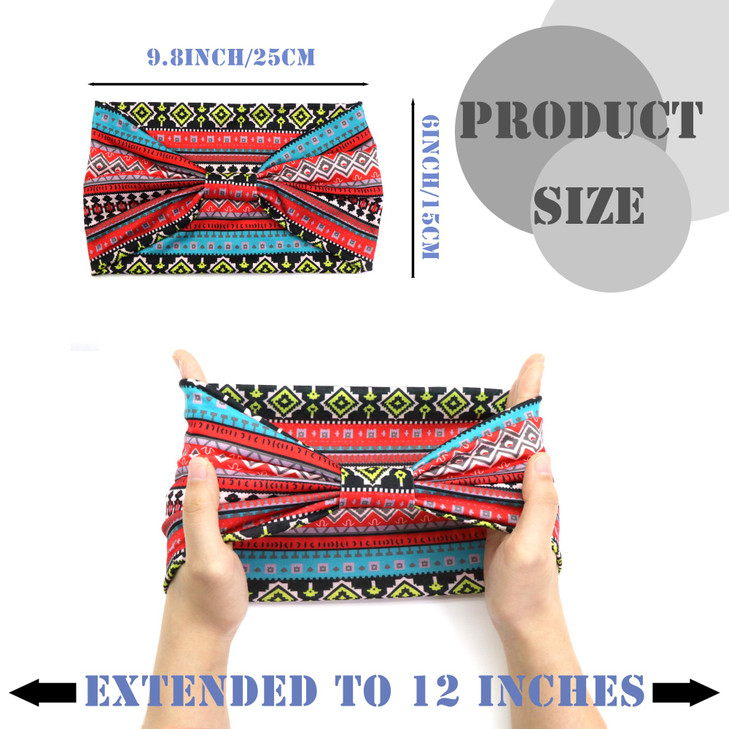 FULZTEY Wide African Headbands Boho Head Wraps Large Hairbands Elastic Fabric Hair Bands for Sport Workout Non Slip Knot