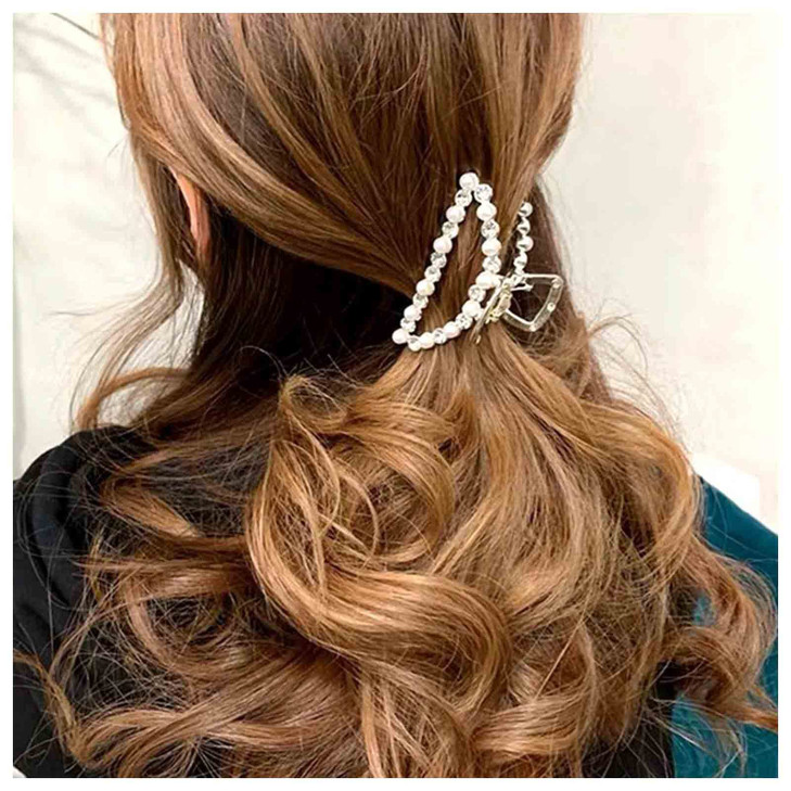 Yheakne Vintage Pearl Hair Claw Clip Metal Gold Pearl Hair Claws Clip Thick Hair Holder Clips Strong Jaw Hair Clamp Non