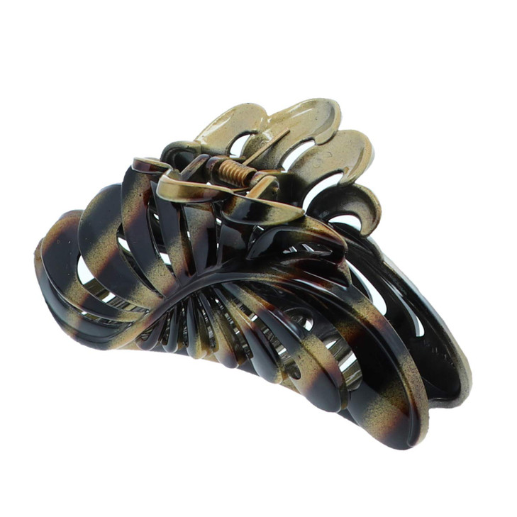 Black 5 inch Large Jaw Clip Hair Claw with leaf design Motique Accessories