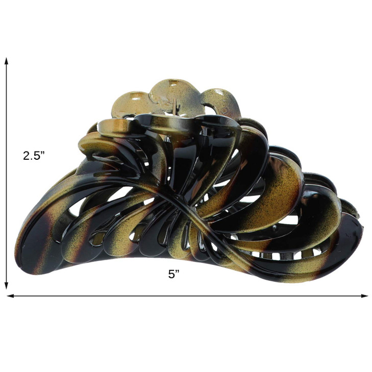 Black 5 inch Large Jaw Clip Hair Claw with leaf design Motique Accessories