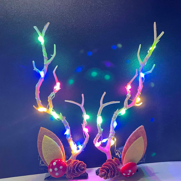 Woent LED Christmas Glowing Hairpin Light up Elk Antlers Feathers Headdress Simulation Tree Branch Hair Clips Colorful L