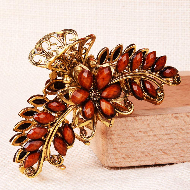 Suoirblss Large Metal Rhinestone Alloy Hair Claw Jaw Clip Retro Flowers Hair Clip Fancy Hair Barrette Clamp for Women an