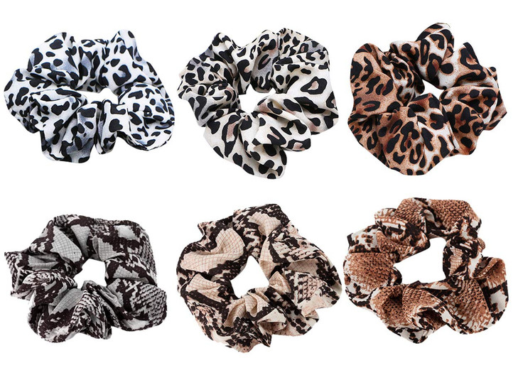 6 Pack Leopard Print Hair Scrunchies Animal Print Slap Bracelet Ponytail Holder Elastic Hair Bands Wrist Line Fabric Scr
