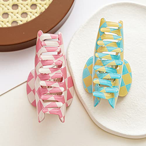 Yusier 4PCS 35inch Medium Check Hair Clip Colorful Checkered Hair Clips for Thick Hair Acrylic Banana NonSlip Claw Clip