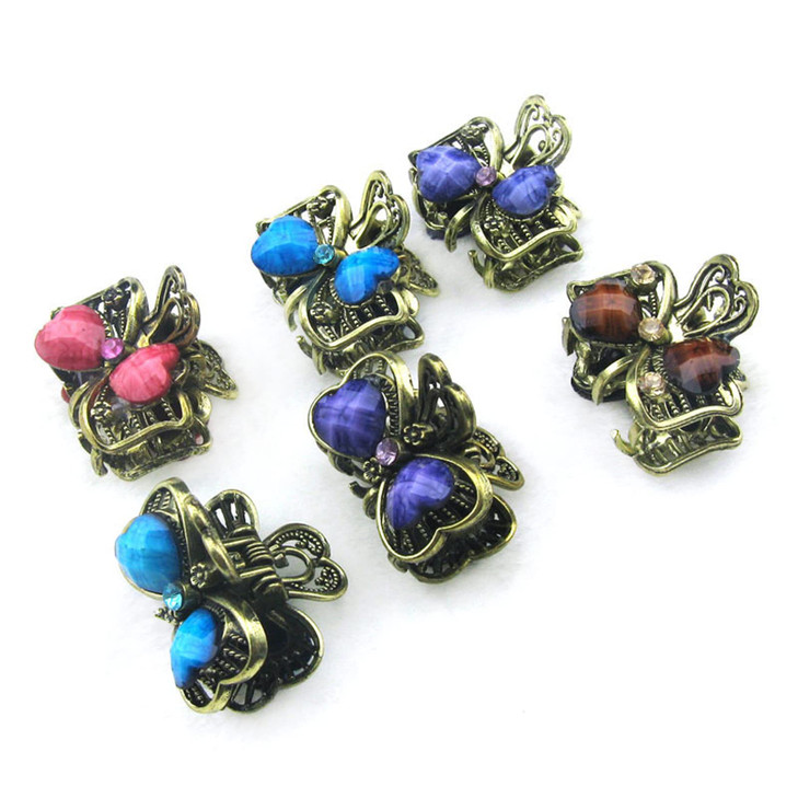 12PCS Mini Jaw Clips Vintage Chic Metal Alloy Rhinestone Fancy Hair Claw Pins for Women Lady Girls Style A