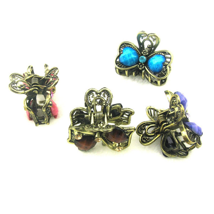 12PCS Mini Jaw Clips Vintage Chic Metal Alloy Rhinestone Fancy Hair Claw Pins for Women Lady Girls Style A