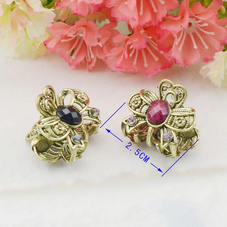 12PCS Mini Jaw Clips Vintage Chic Metal Alloy Rhinestone Fancy Hair Claw Pins for Women Lady Girls Style B