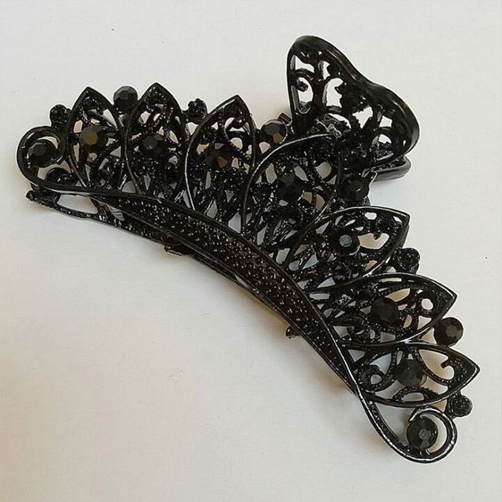 Women Retro Metal Hair Accessories Rhinestone Fancy Hair Claw Jaw Clips Pins Fashion Flowers Hair Catch Barrette A