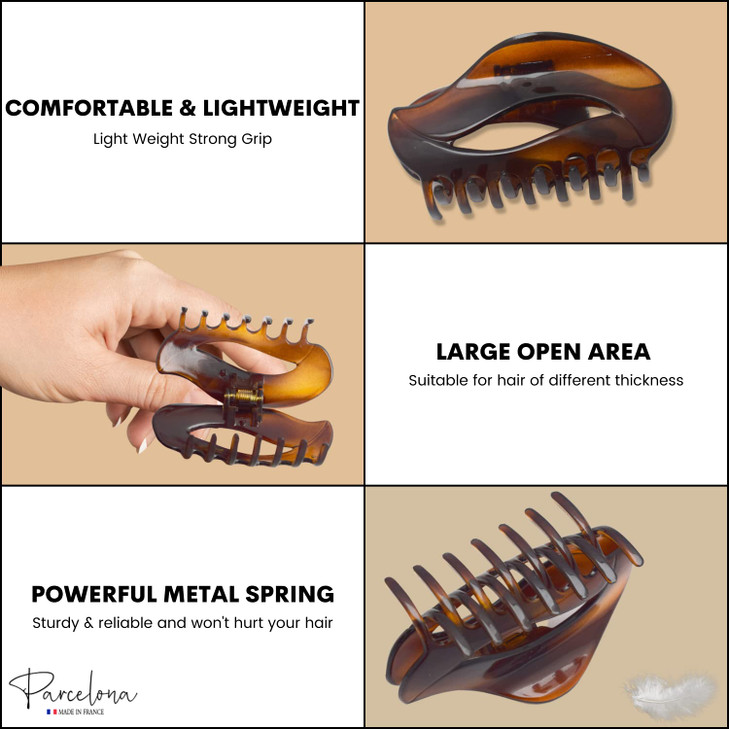 Parcelona French Swift Tortoise Shell Celluloid Covered Spring Medium Jaw Hair Claw Clip Clamp