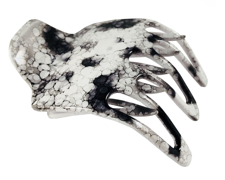 Parcelona French Paw White Black Wide Side Slide In Jaw Yoga Hair Claw Clip White Black