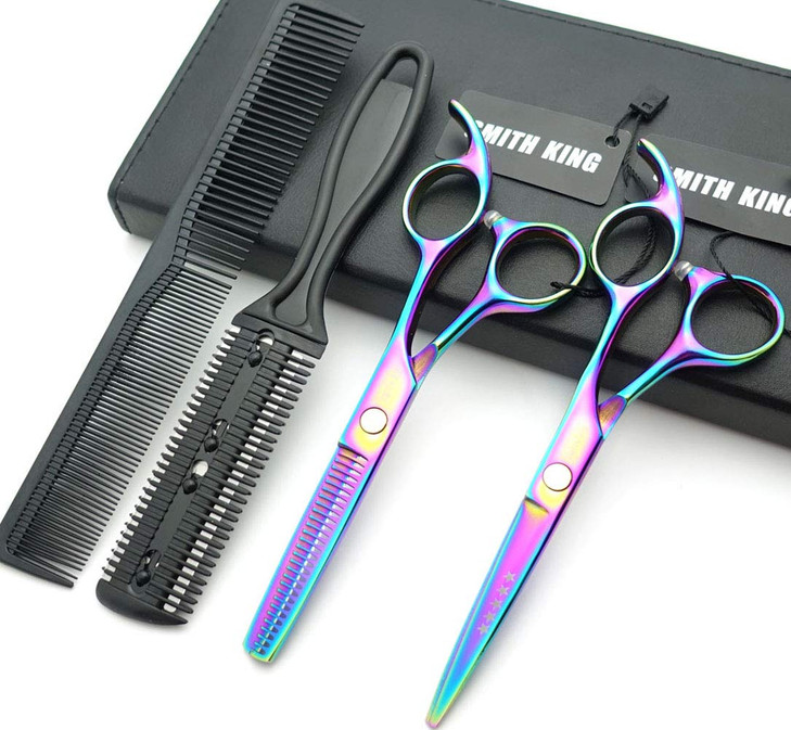 55 Inches Hair Scissors with Thinning Comb Hair Cutting Shears Thinning Shears set for Professional and Personal Rainbow