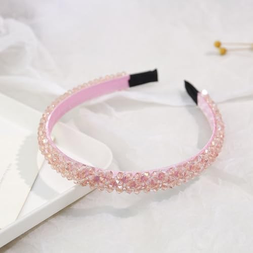 Ruihfas Fashion Sparkle 4 Rows Crystal Rhinestone Headbands Beaded Hair Hoop Band Pink