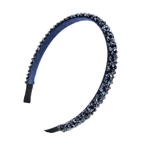 Ruihfas Fashion Sparkle 4 Rows Crystal Rhinestone Headbands Beaded Hair Hoop Band Navy