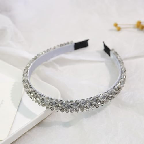 Ruihfas Fashion Sparkle 4 Rows Crystal Rhinestone Headbands Beaded Hair Hoop Band Grey