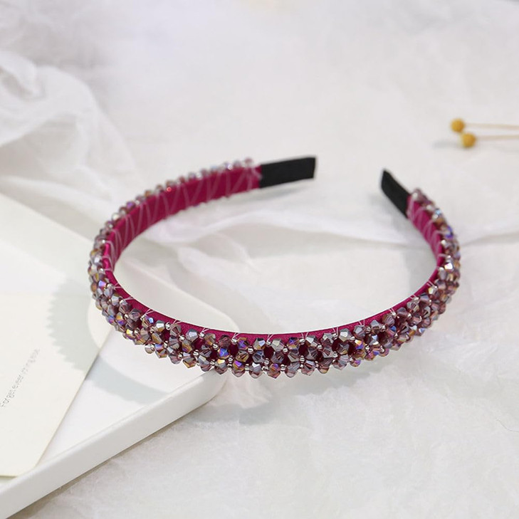 Ruihfas Fashion Sparkle 4 Rows Crystal Rhinestone Headbands Beaded Hair Hoop Band Purple