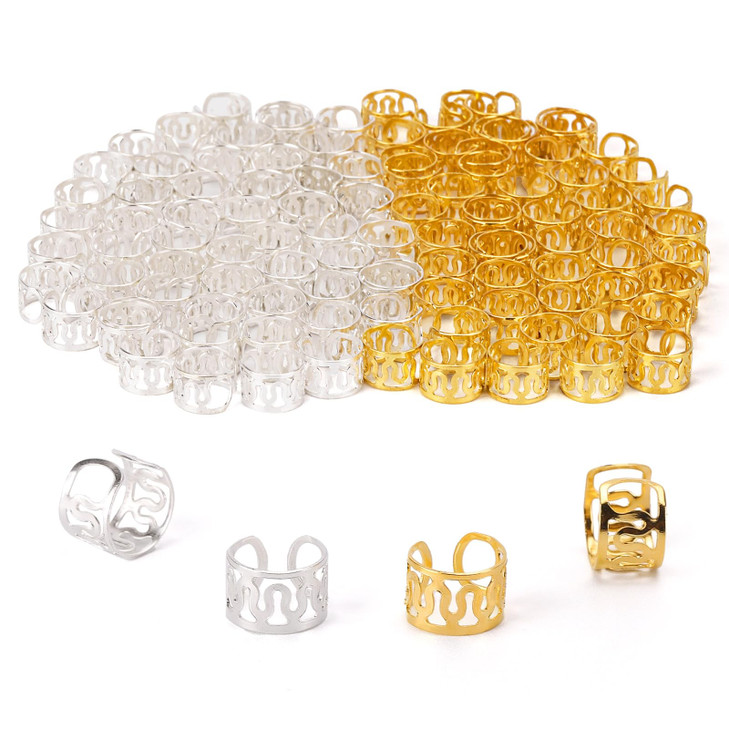 100 Pcs Dreadlock Beads Hair Jewelry for Braids Hair Rings Decoration Locs Accessories for Hair Silver and Gold