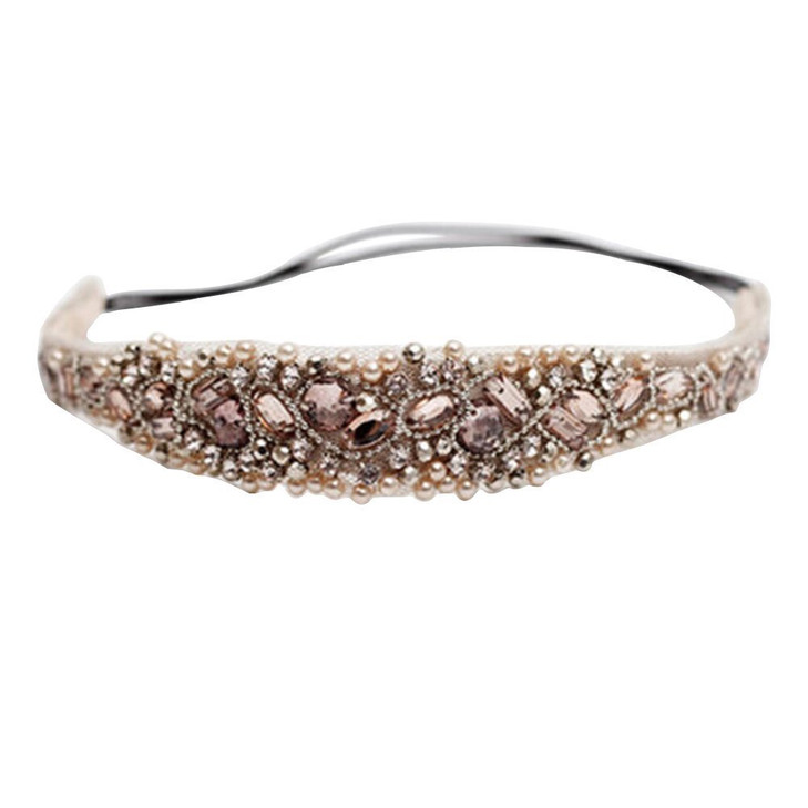 Tvoip Handmade Rhinestone Crystal Bohemia Stylish Crystal Beaded Elastic Fashion Headband Pack of 1