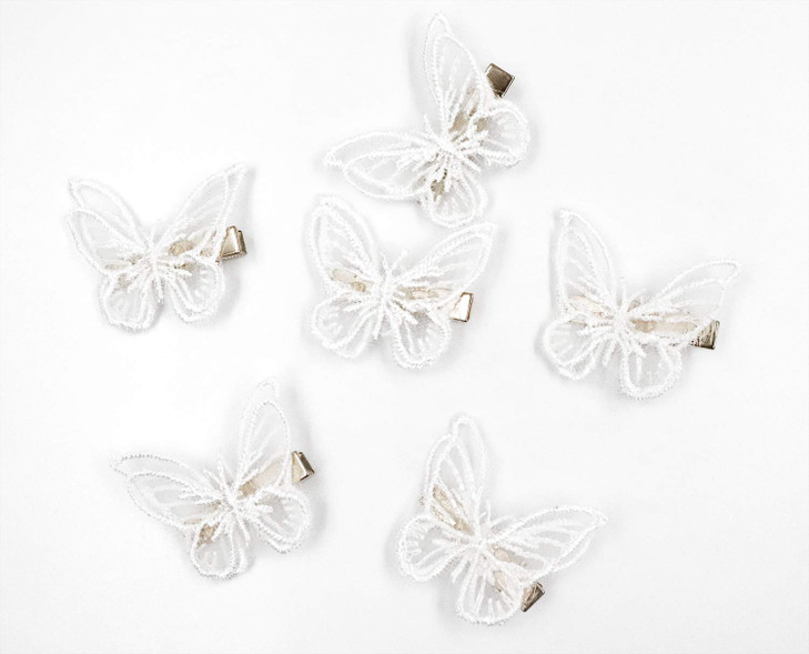 Ruwado 6 Pcs Butterfly Hair Clips Lace White Soft 3D Metal Cute Hair Accessories Alligator Clips Pins for Women Girls We