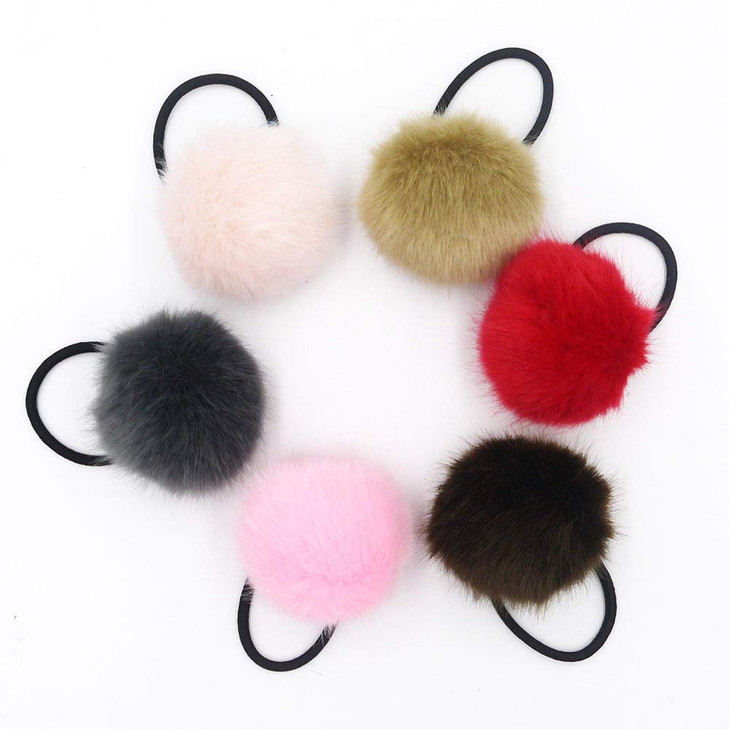 LOVEF Fashion 6 Pcs Sweet Rabbit Faux Fur Fluffy Ball Pom Pom Scrunchies Elastic Ponytail Holder hair rope hair accessor