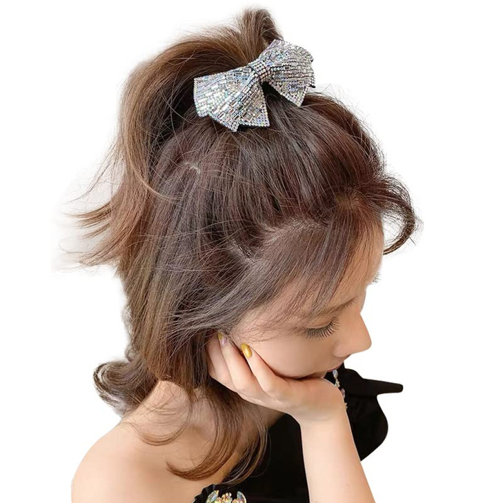 2 Pack Black or Silver Glitter Sequins Bow Hair Clip Hairpin for Girls CheerDance RecitalBirthday ShirtThemed Party Fest
