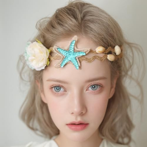 Bodermincer Fashion Women Girls Beach Starfish Shell Flower Hemp Rope Hair Band Mermaid Hair Accessories Mermaid Hair Ba