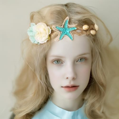 Bodermincer Fashion Women Girls Beach Starfish Shell Flower Hemp Rope Hair Band Mermaid Hair Accessories Mermaid Hair Ba