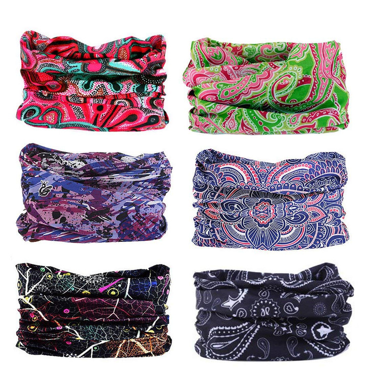 Toes Home 6PCS Outdoor Headband Elastic Seamless Bandana Neck Gaiter Scarf Sport Headwear Boho Series for Yoga Hiking