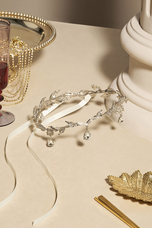 BABEYOND Elegant Rhinestone Leaf Wedding Bridal Bridesmaid Forehead Band Dangle Rhinestone Bridal Tiara Crown with Gift
