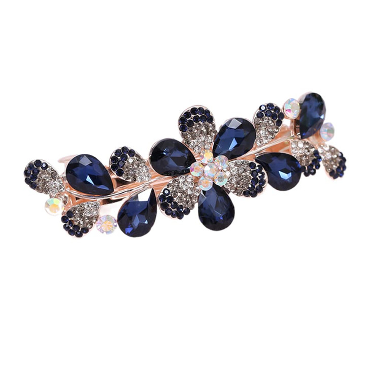 Ruihfas Women Girls Crystal Rhinestone Flower Pattern Hair Spring Clip Hairpin Sweet Hair Accessories Dark Blue