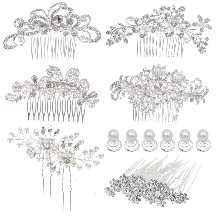 inSowni 32 Pack Silver Wedding Hair Side CombsUshaped Twist Bridal Hair Pins Pieces Accessories Rhinestone Pearls for Wo