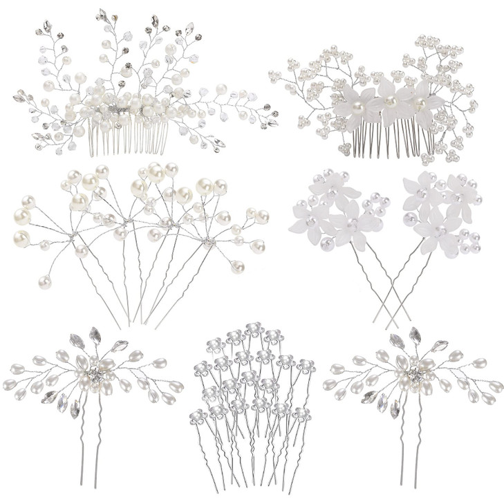 inSowni 30 Pack Silver Wedding Bridal Hair Side CombsU Shaped Hair Pins Clips Barrettes Prom Hair Pieces Rhinestone Pear