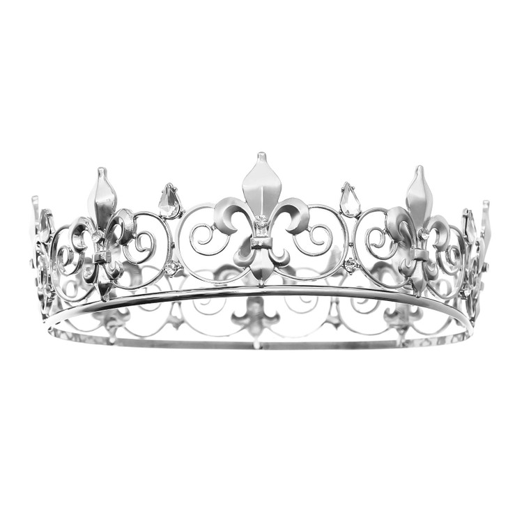 FORSEVEN Full Round King Crown Metal Rhinestone Crowns and Tiaras for Women and Men Party Prom HG340 Silver