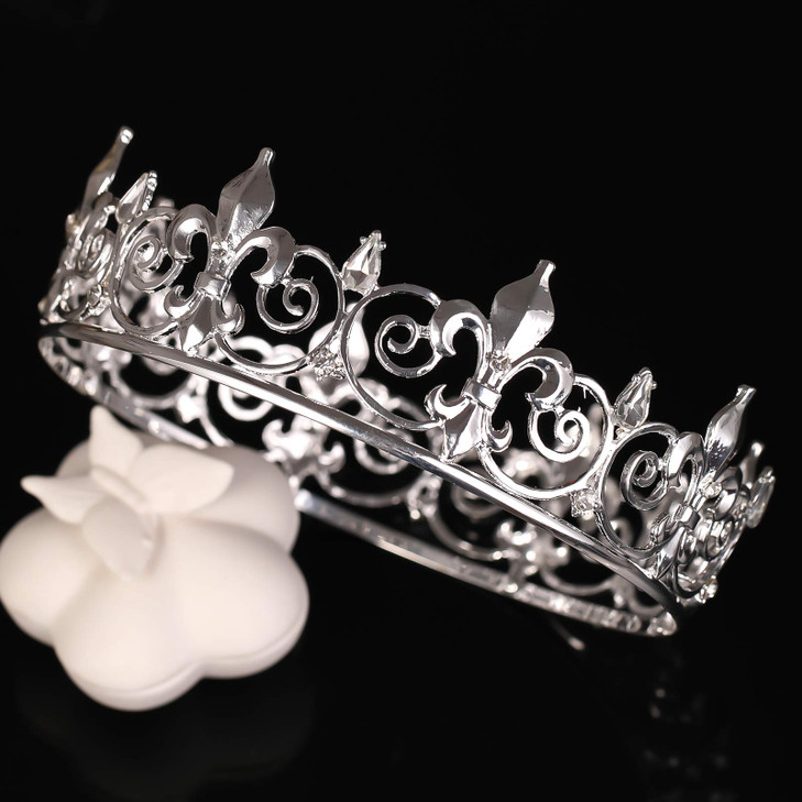 FORSEVEN Full Round King Crown Metal Rhinestone Crowns and Tiaras for Women and Men Party Prom HG340 Silver