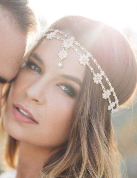 Chargances Bridal Women Flower Vintage Bohemian Headbands Head Chain Crystal Halloween Headpiece Wedding Hair Jewelrygol