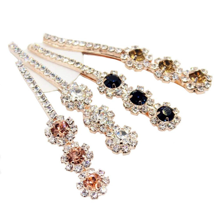 4 PCS Women Lady Crystal Hairpins Rhinestone Elegant Flower Hair Snap Clip Hair Pin Clamps Accessories Bobby Pin Headwea