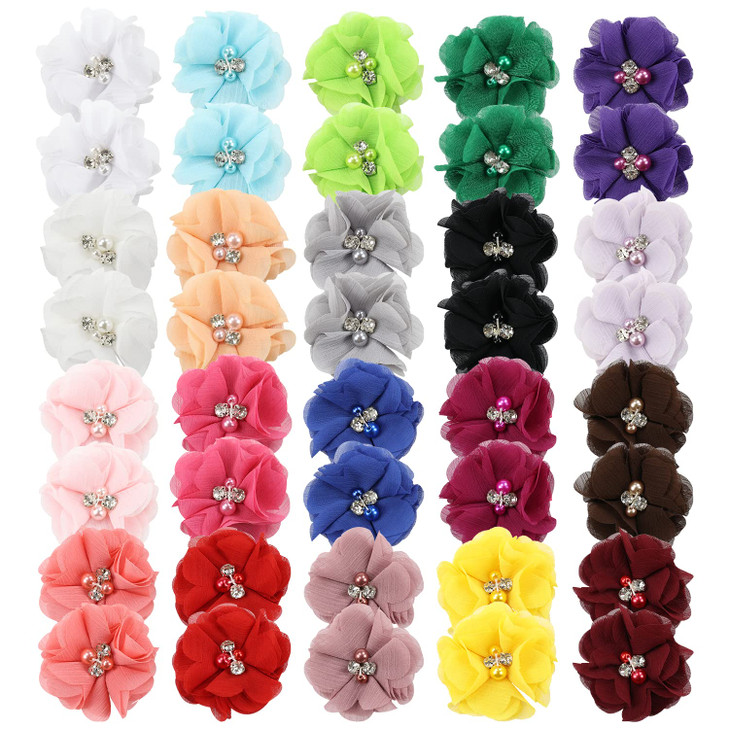 inSowni 40 Pack20 Pairs 2 Solid Chiffon Flower with Rhinestones Pearls Ponytail Pigtail Alligator Hair Clips Barrettes 2