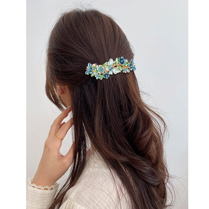 inSowni 4 Pack Luxury Glitter Sparkly Jeweled Gems Crystals Rhinestones Retro Vintage Butterfly Metal French Barrettes A