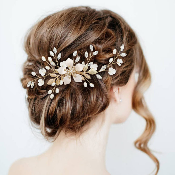inSowni 36 Pack Gold Flower Leaf Bridal Wedding Hair Side CombsUshaped Flower Hair PinsSpiral Rhinestone Clips Barrettes