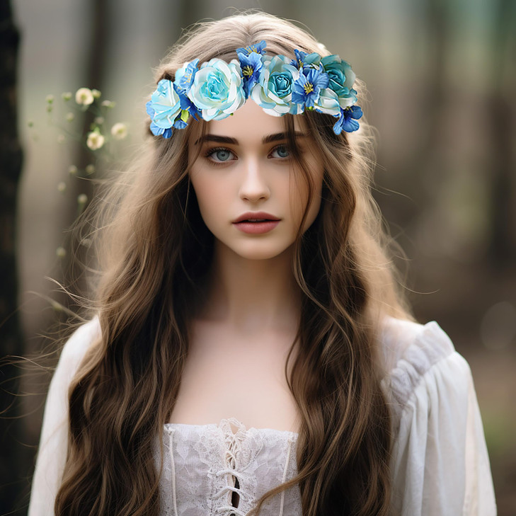 Vivivalue Rose Flower Crown Boho Flower Headband Hair Wreath Floral Headpiece Halo with Ribbon Wedding Party Festival Ph