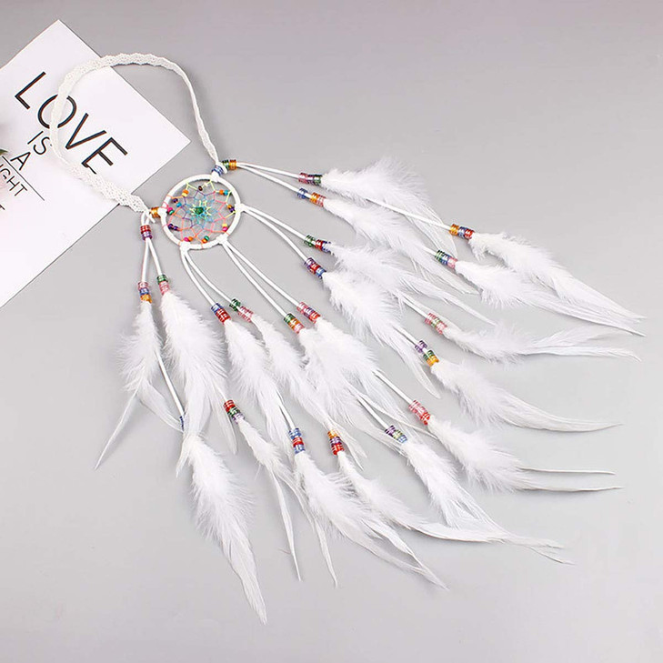 Fodattm Bohemian Handmade Dreamcatcher Feather Headband Headdress Fascinator Hippie Indian Style Feather Headpiece Hairb